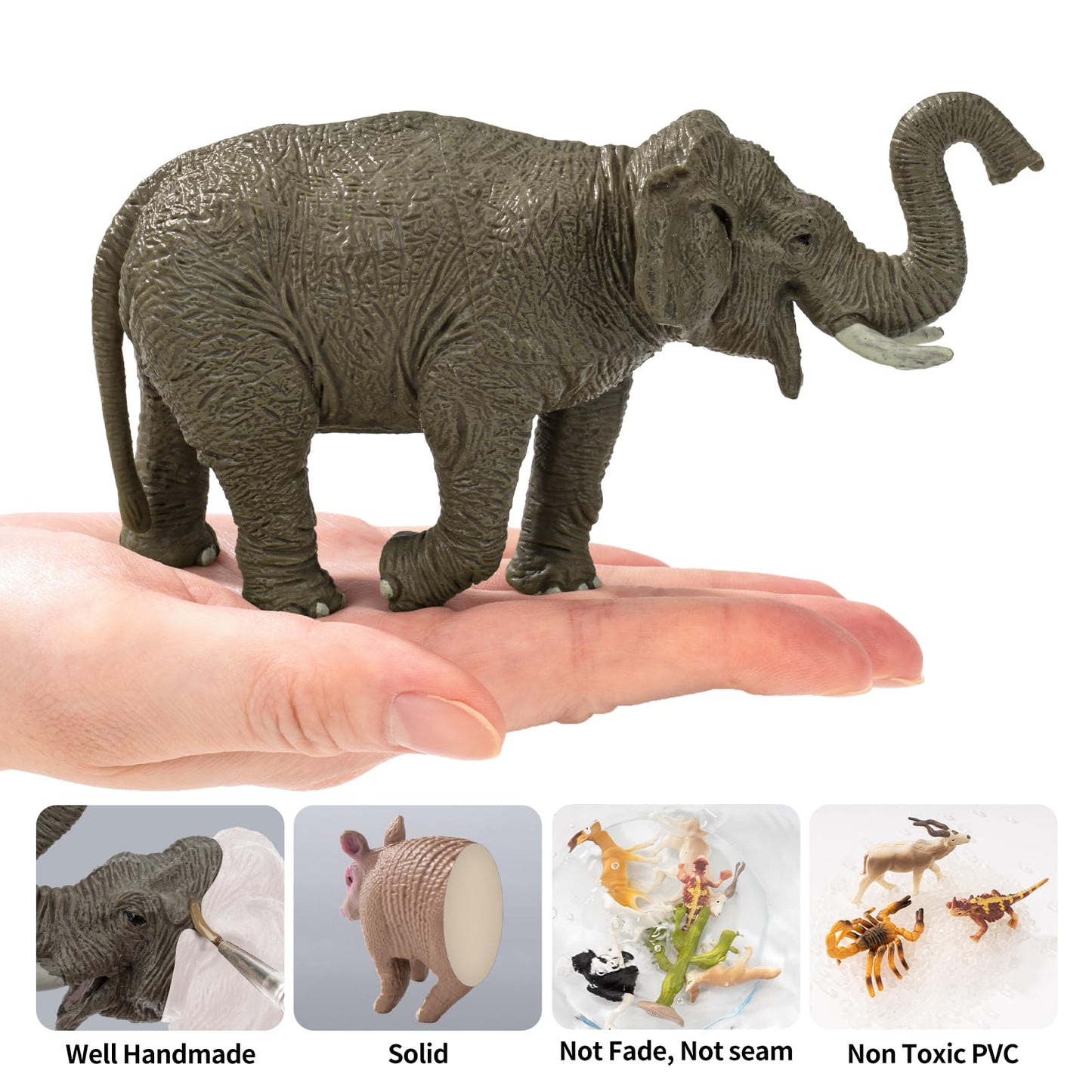 ThinkBAY 4PCS Safari Elephant Figurines for Kids – Safe PVC Zoo Animals Toys