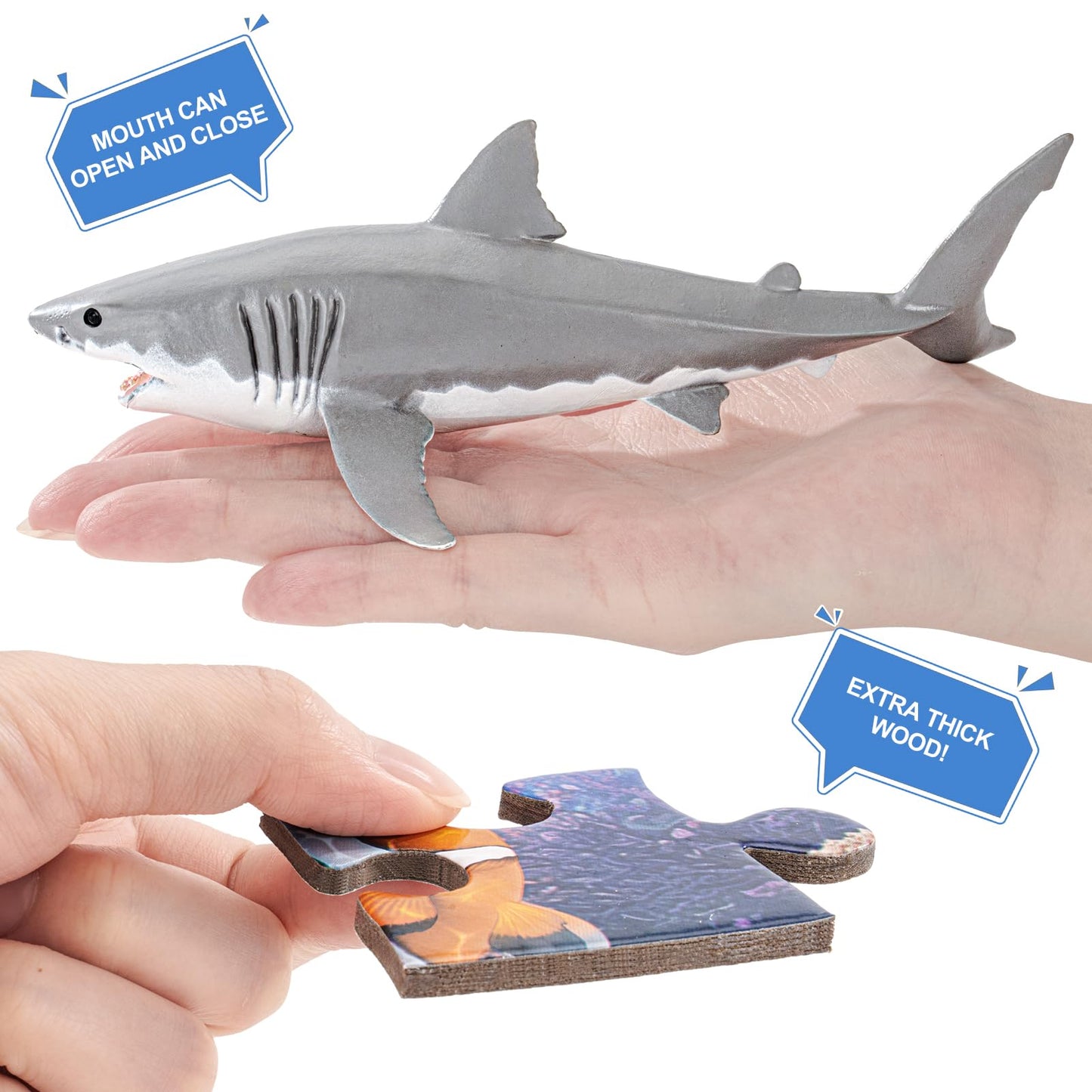 THINKBAY Shark Toys: 10 Realistic Shark Figurines + 67-Piece Ocean Puzzle