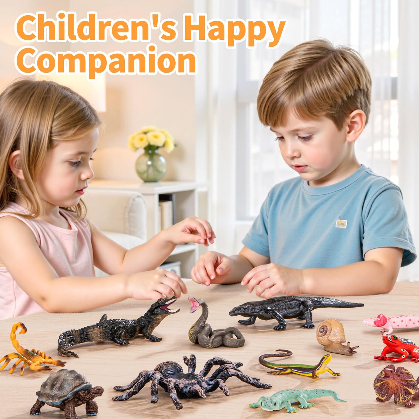 THINKBAY 14PCS Reptile & Amphibian Figurines - Realistic PVC Animals for Education, Dioramas & Play