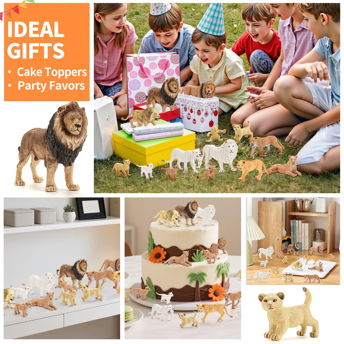 THINKBAY 15PCS Lion Figurines – Realistic Lion Family for Kids, Cake Toppers & Play