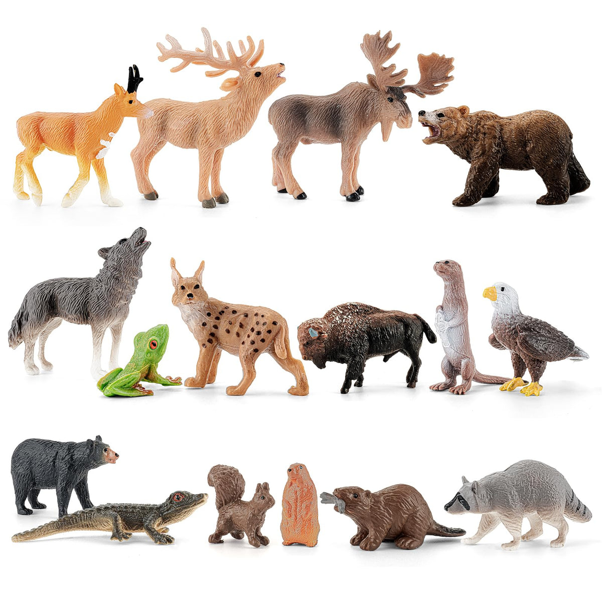 THINKBAY 16PCS Mini North American Woodland Animals Figurines – Realistic PVC Toys for Kids
