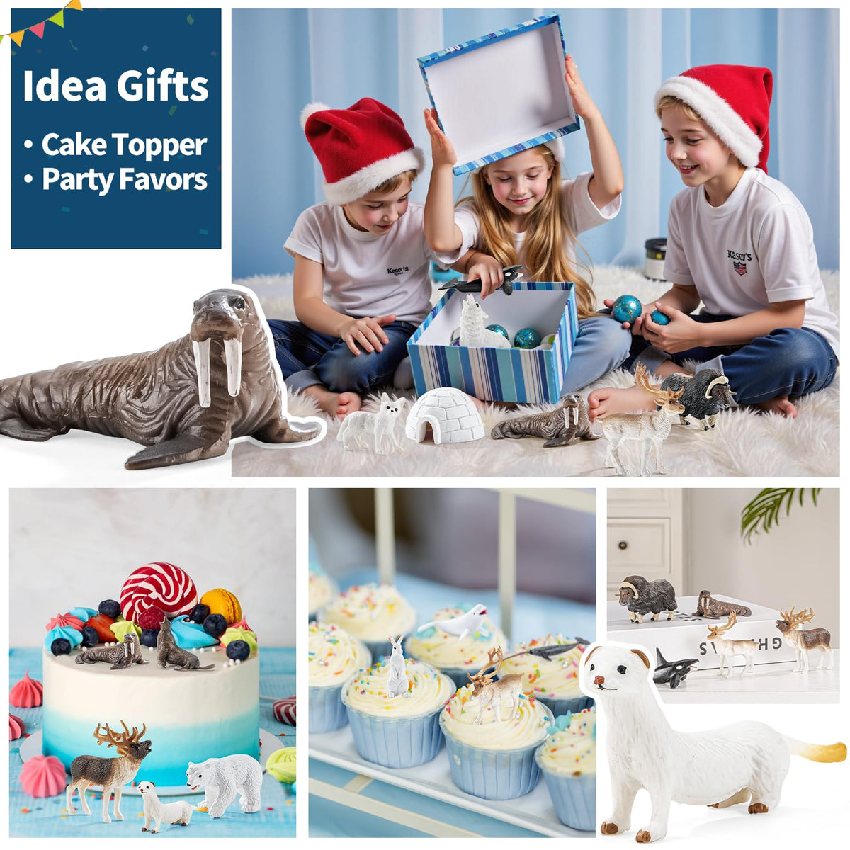 THINKBAY 16-Piece Mini Arctic Animals Figurines Set – Polar Wildlife Toys for Kids