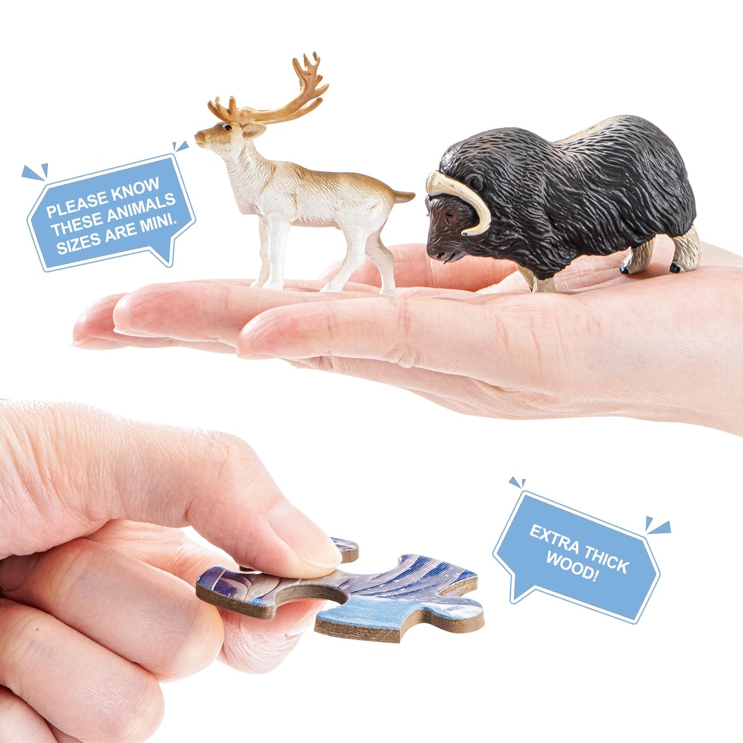 THINKBAY Arctic Animals Figurines + 108-Piece Large Arctic Puzzle – 16 Figurines for Preschoolers