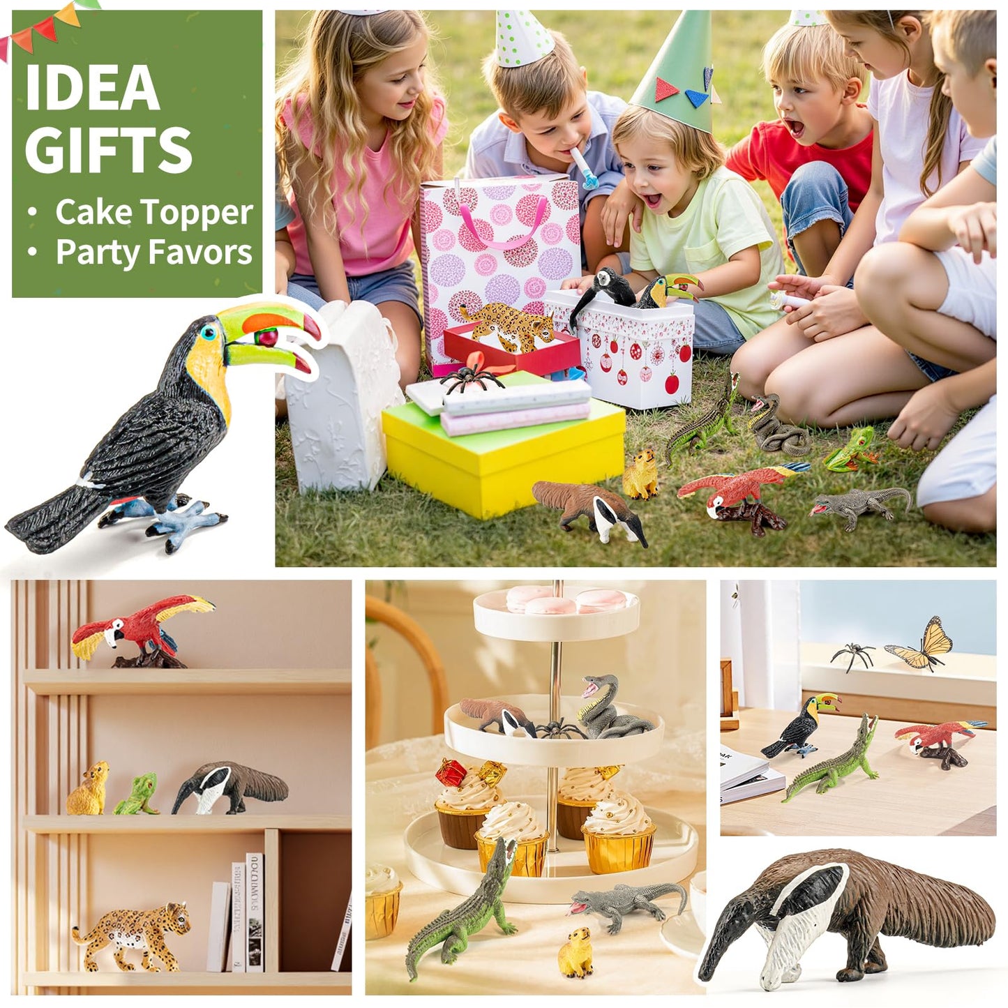THINKBAY 12PCS Realistic Rainforest Animal Figures – Jungle Diorama & Learning Toys for Toddlers