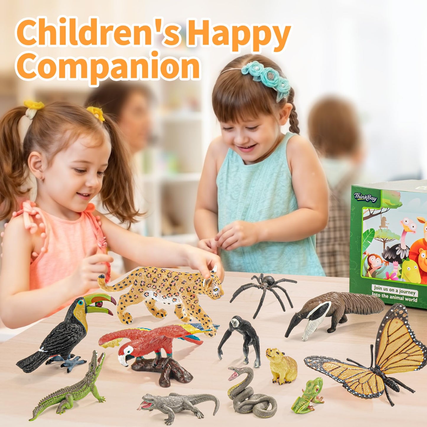 THINKBAY 12PCS Realistic Rainforest Animal Figures – Jungle Diorama & Learning Toys for Toddlers