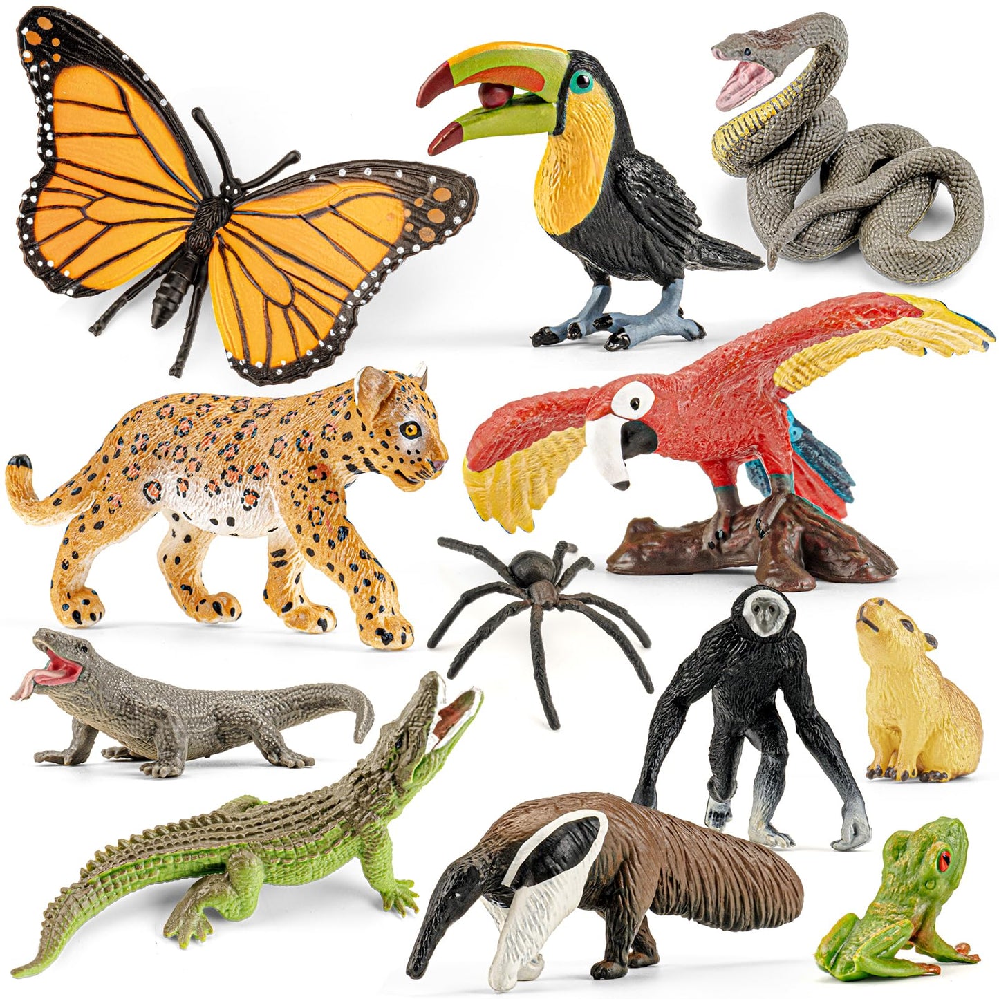 THINKBAY 12PCS Realistic Rainforest Animal Figures – Jungle Diorama & Learning Toys for Toddlers