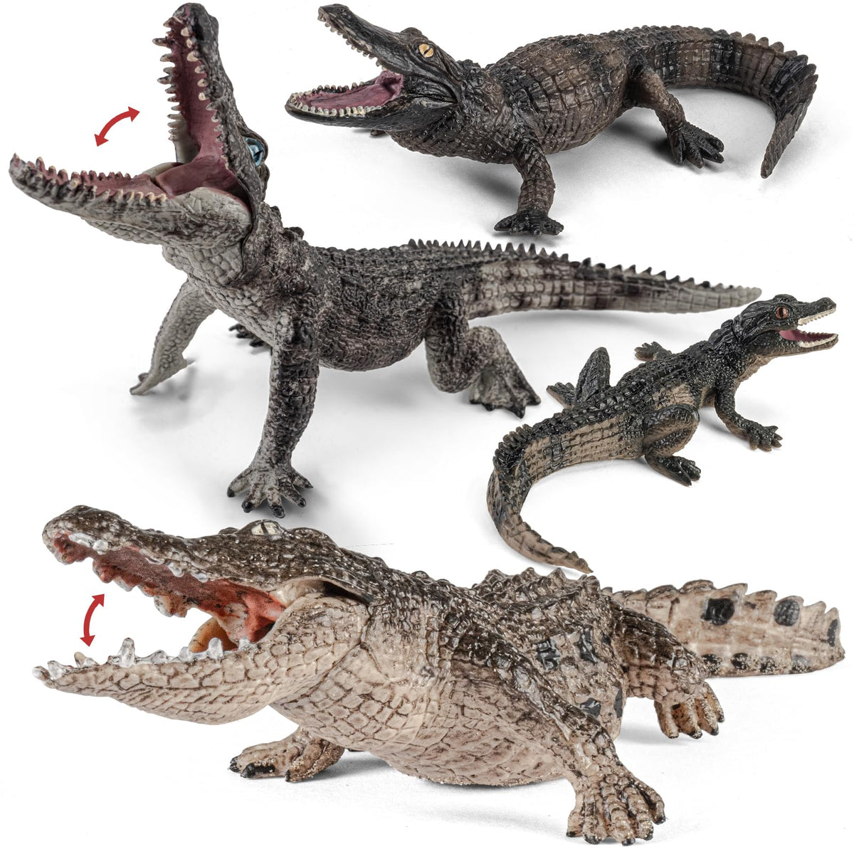 THINKBAY 4PCS Safari Crocodile Toy Figures – Realistic Alligators, Caiman & Nile Crocodile for Kids