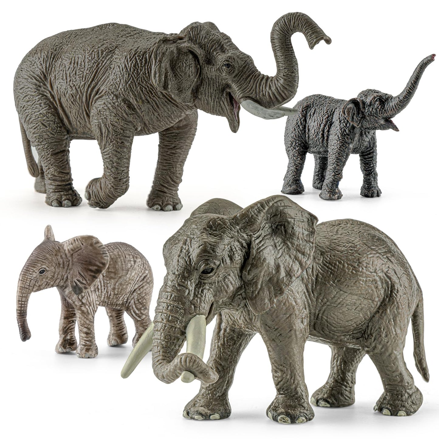 ThinkBAY 4PCS Safari Elephant Figurines for Kids – Safe PVC Zoo Animals Toys