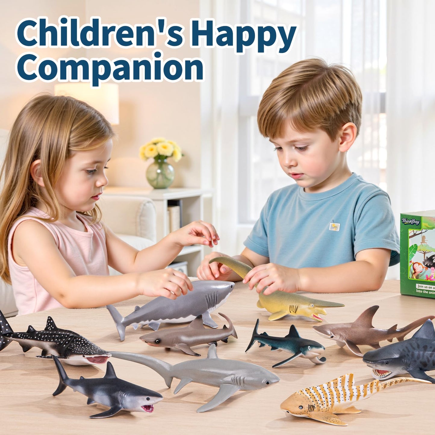 THINKBAY 10Pcs Shark Toys 5-8 Inches for Toddlers 3-8 | Bath Toys, Cake Toppers & Party Favors