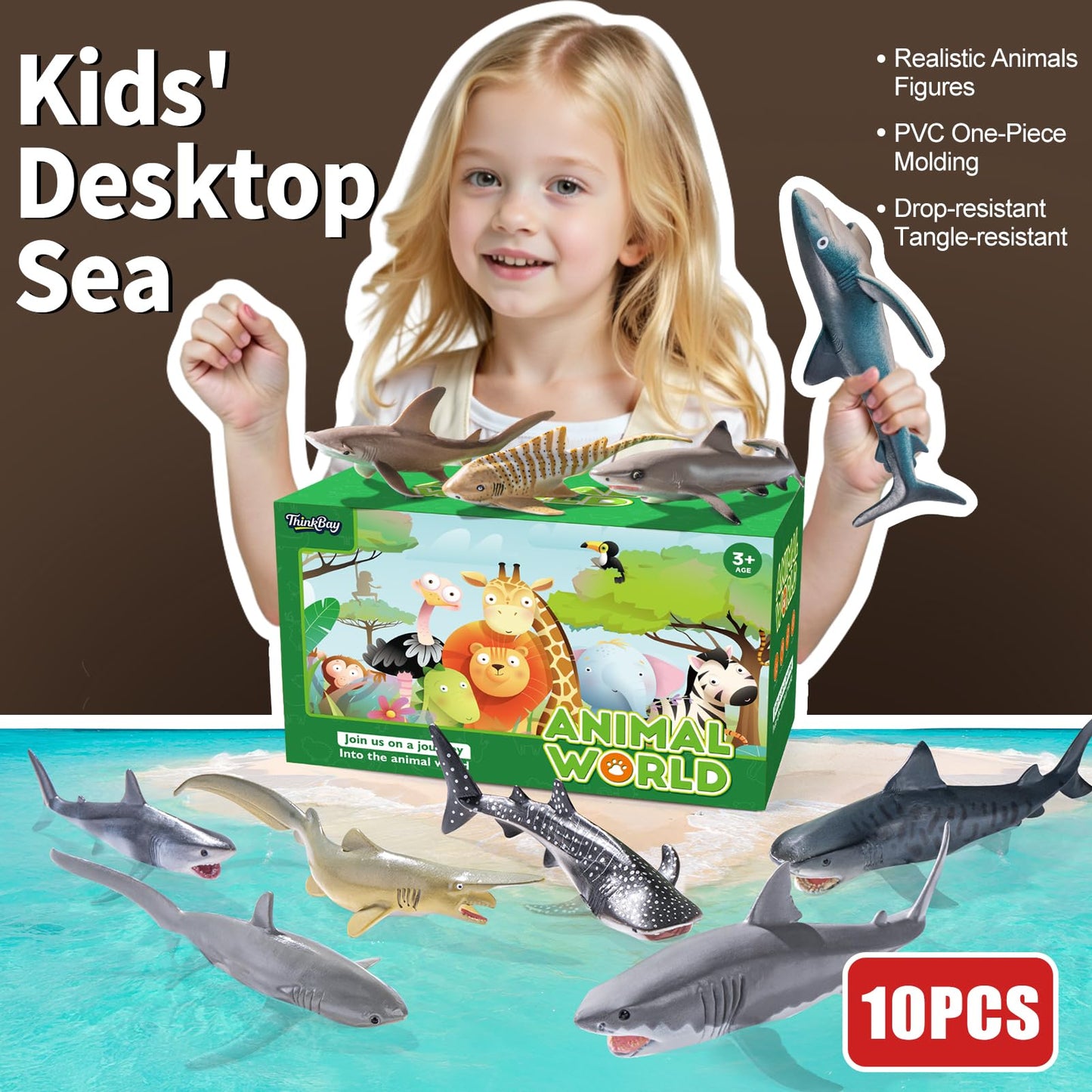 THINKBAY 10Pcs Shark Toys 5-8 Inches for Toddlers 3-8 | Bath Toys, Cake Toppers & Party Favors
