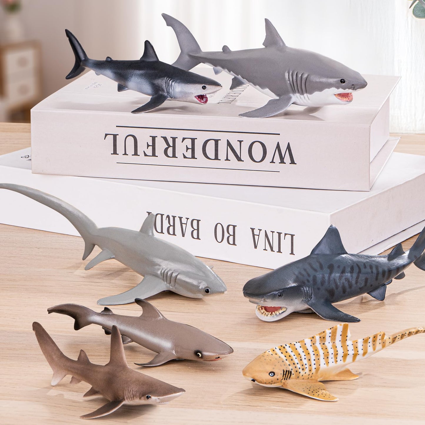 THINKBAY 10Pcs Shark Toys 5-8 Inches for Toddlers 3-8 | Bath Toys, Cake Toppers & Party Favors