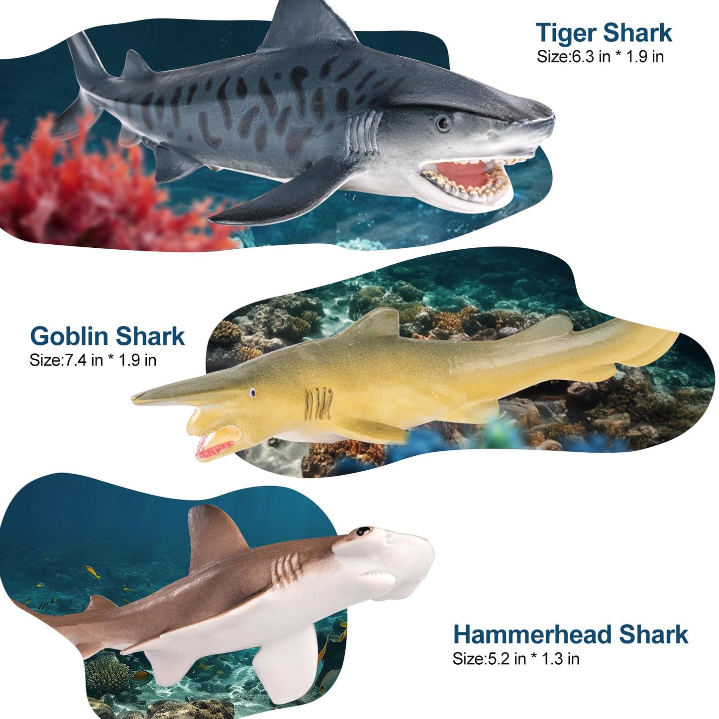 THINKBAY 10Pcs Shark Toys 5-8 Inches for Toddlers 3-8 | Bath Toys, Cake Toppers & Party Favors