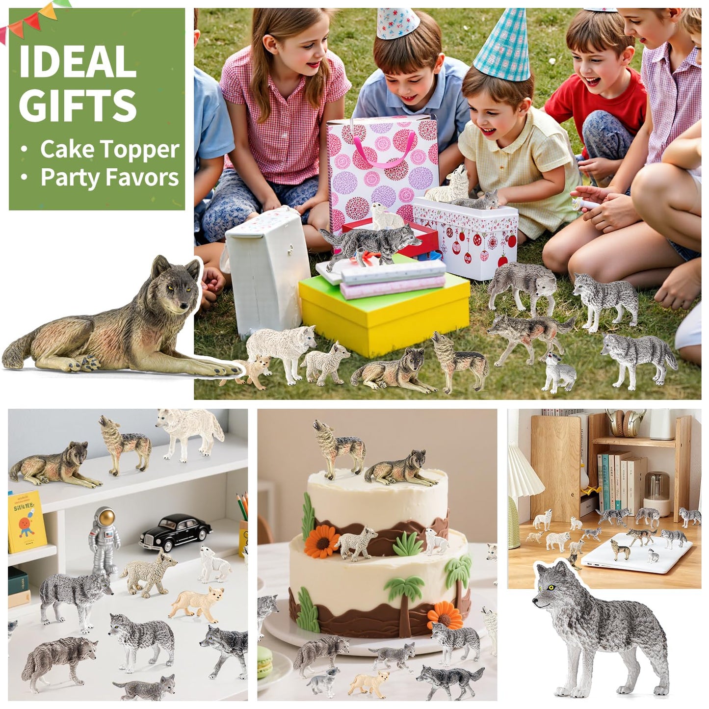 THINKBAY 14PCS Wolf Figurines – Realistic Forest Wolf Toys for Toddlers, Gifts & Cake Toppers