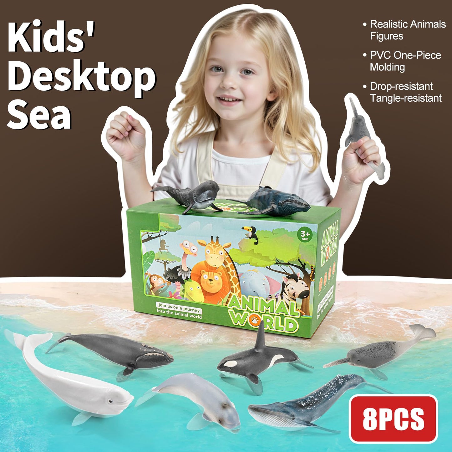 THINKBAY 8PCS Whale Figurines for Toddlers – Realistic Ocean Animals Toys (BPA-free PVC)
