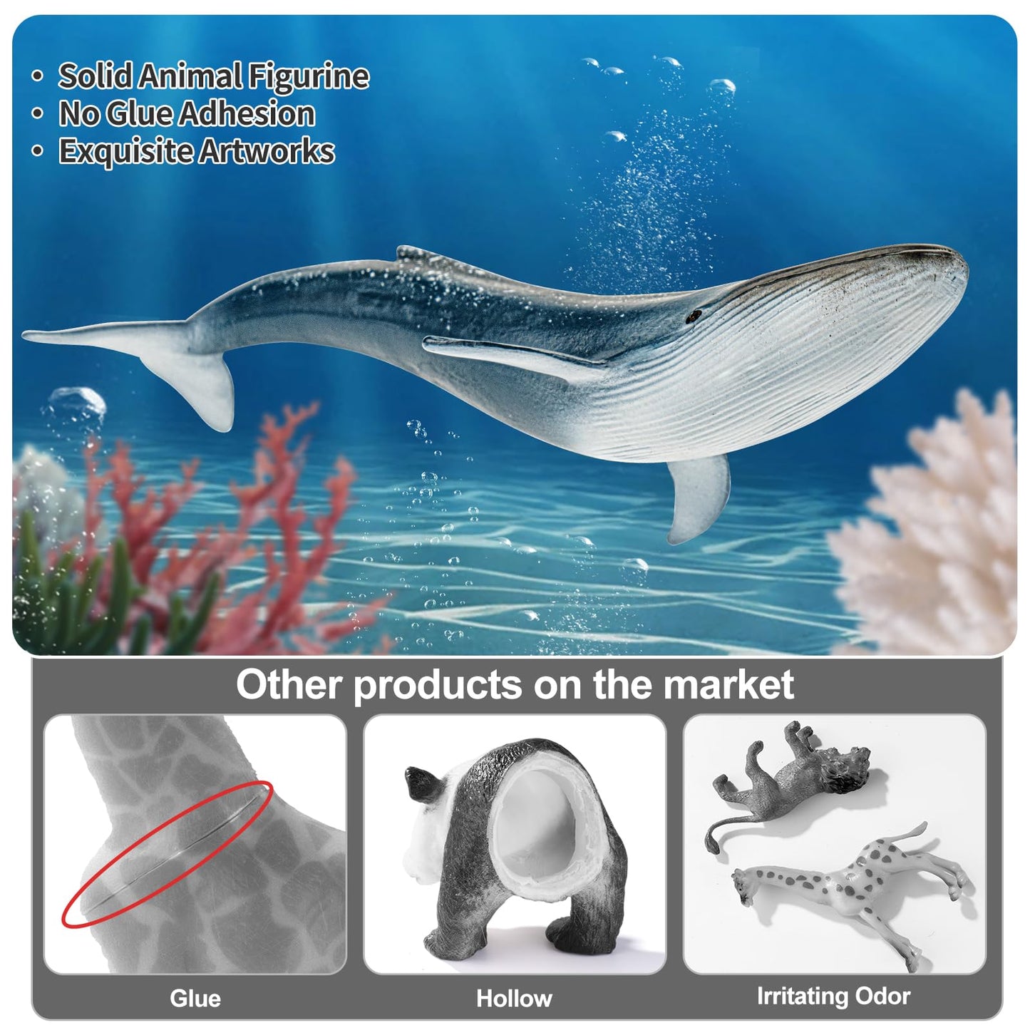 THINKBAY 8PCS Whale Figurines for Toddlers – Realistic Ocean Animals Toys (BPA-free PVC)