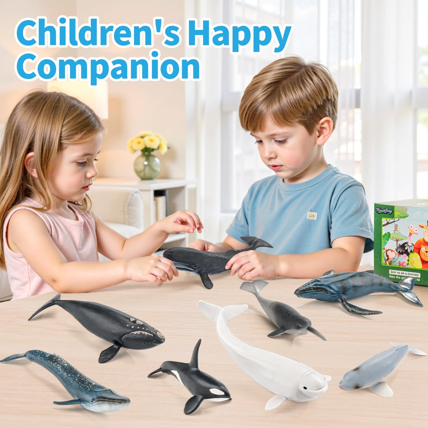 THINKBAY 8PCS Whale Figurines for Toddlers – Realistic Ocean Animals Toys (BPA-free PVC)