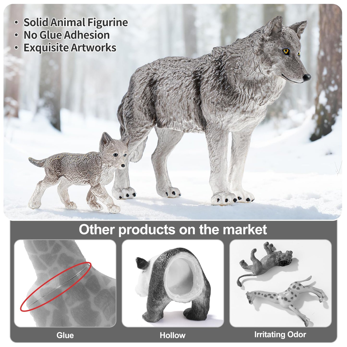THINKBAY 14PCS Wolf Figurines – Realistic Forest Wolf Toys for Toddlers, Gifts & Cake Toppers