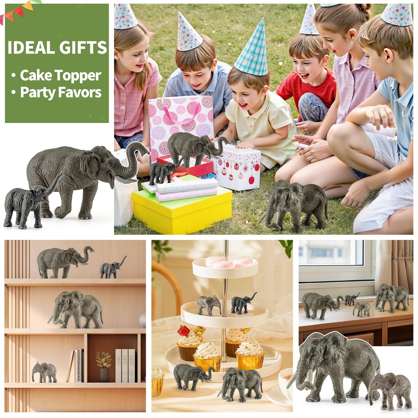ThinkBAY 4PCS Safari Elephant Figurines for Kids – Safe PVC Zoo Animals Toys