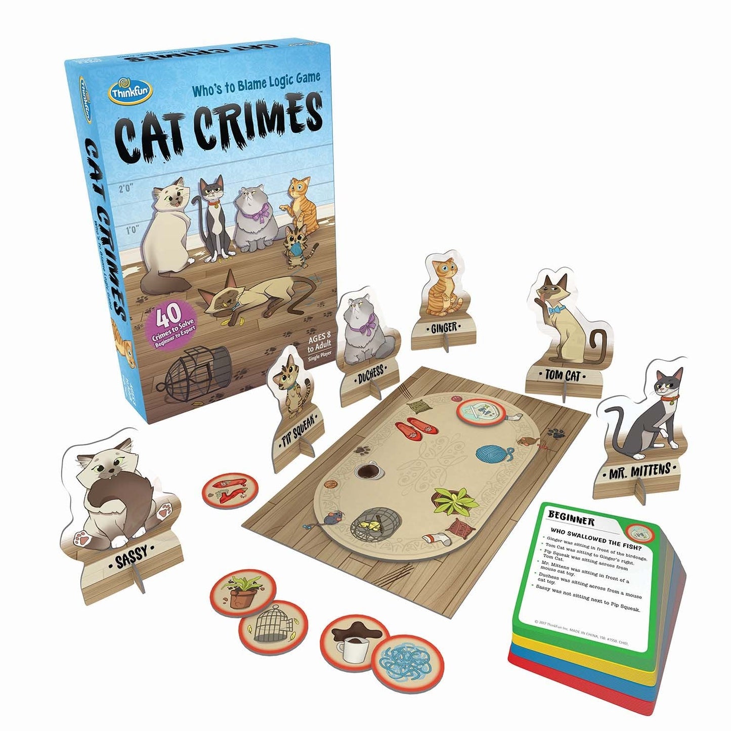 ThinkFun Cat Crimes Brain Game – Cat-Themed Logic Puzzle for Ages 8+ (60 Challenges)