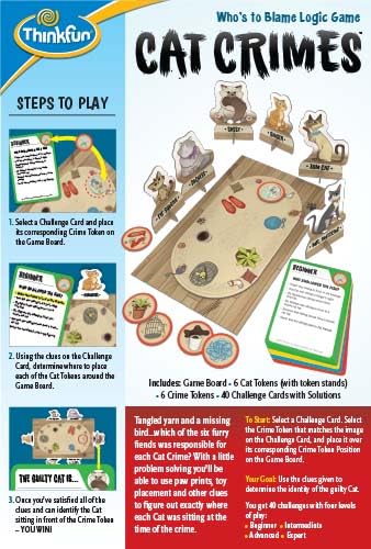 ThinkFun Cat Crimes Brain Game – Cat-Themed Logic Puzzle for Ages 8+ (60 Challenges)