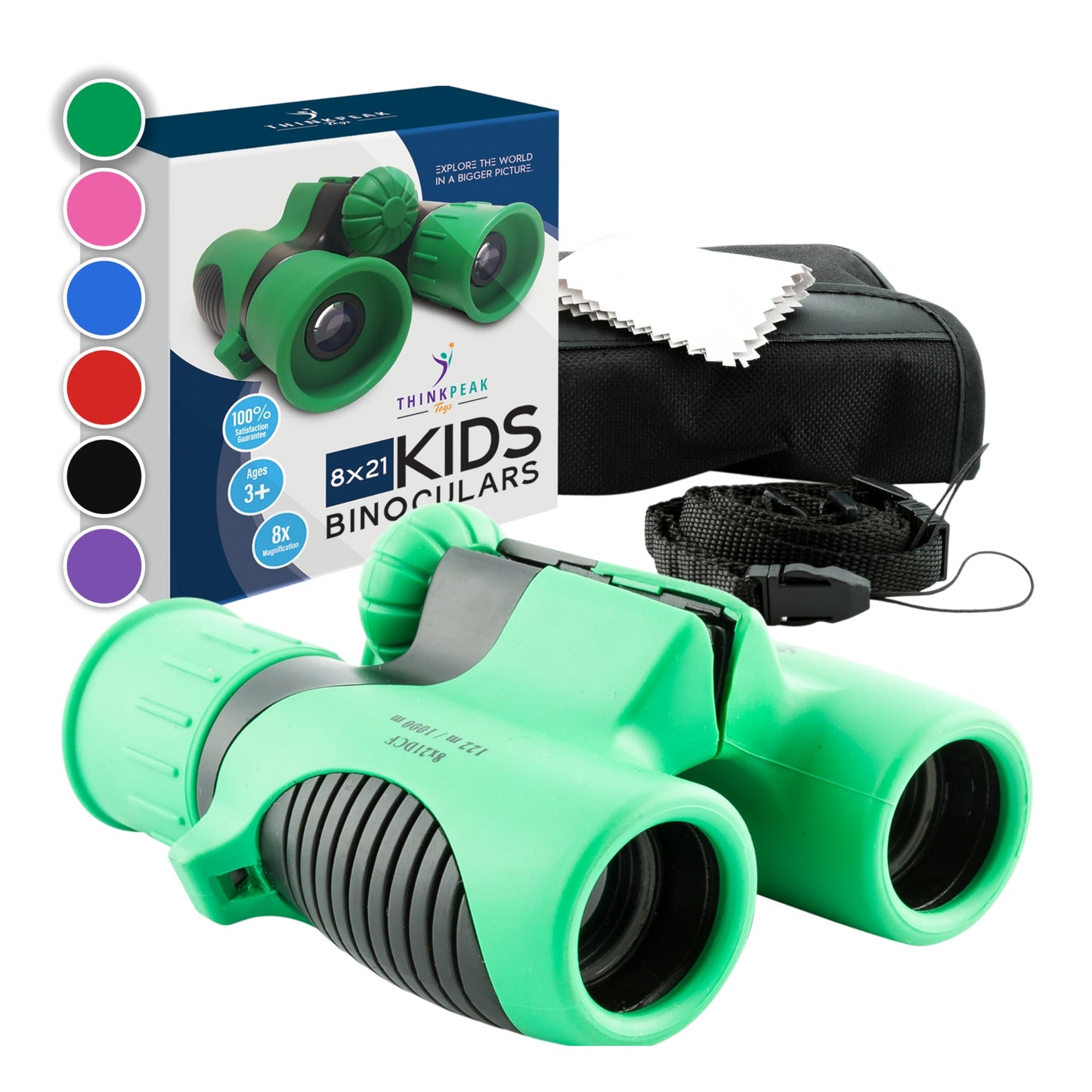 Think Peak Green Binoculars for Kids 3-12 | Compact 8x21 STEM Nature Explorer