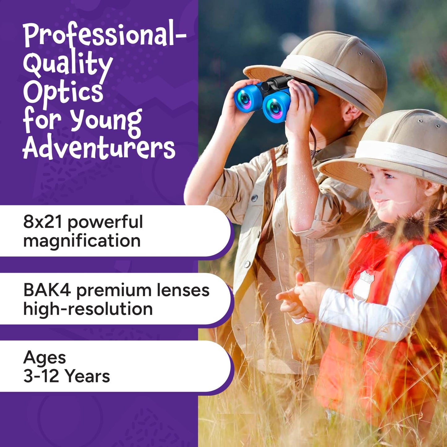 Think Peak Black Binoculars for Kids (Ages 3-12) – Compact 8x21 STEM Explorer