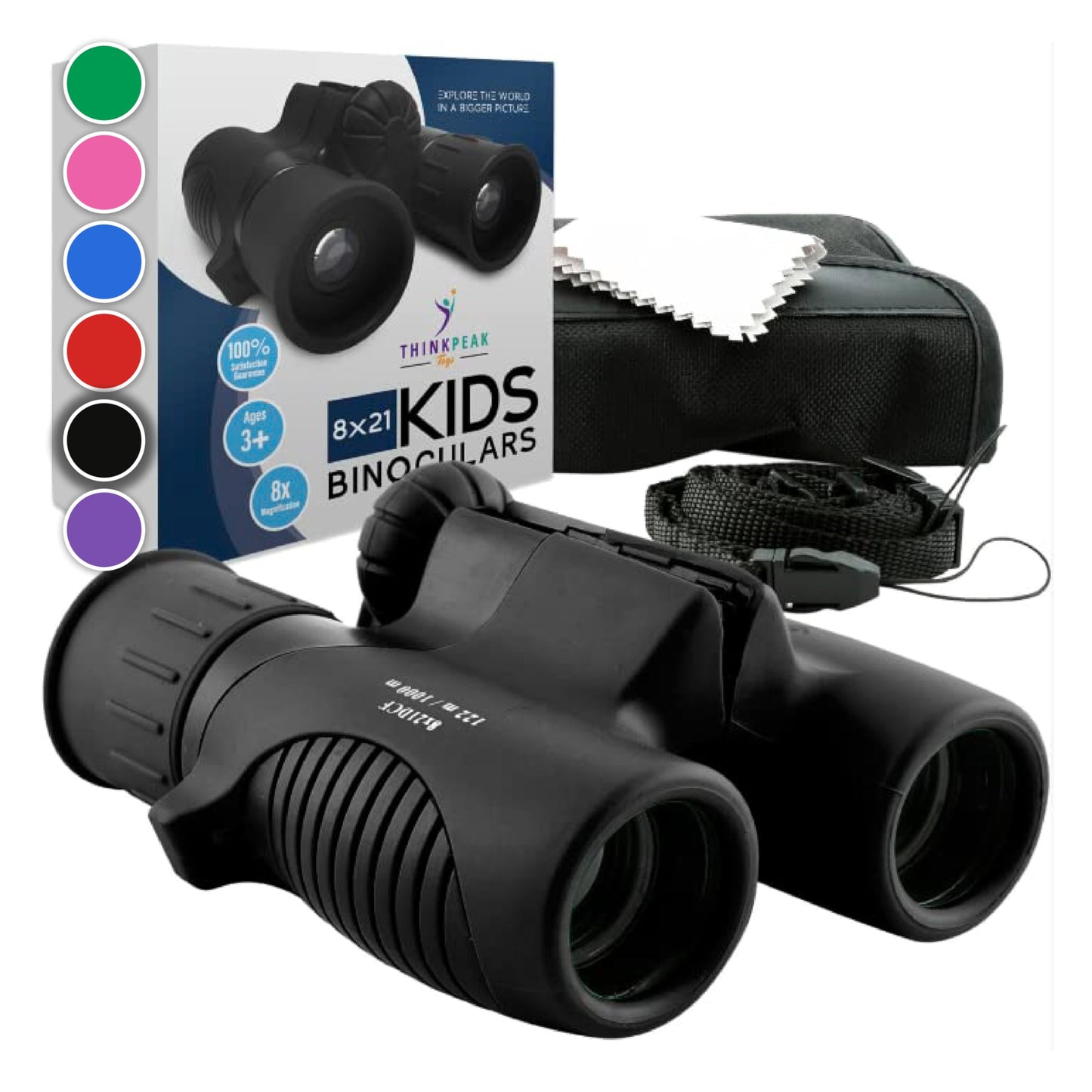 Think Peak Black Binoculars for Kids (Ages 3-12) – Compact 8x21 STEM Explorer