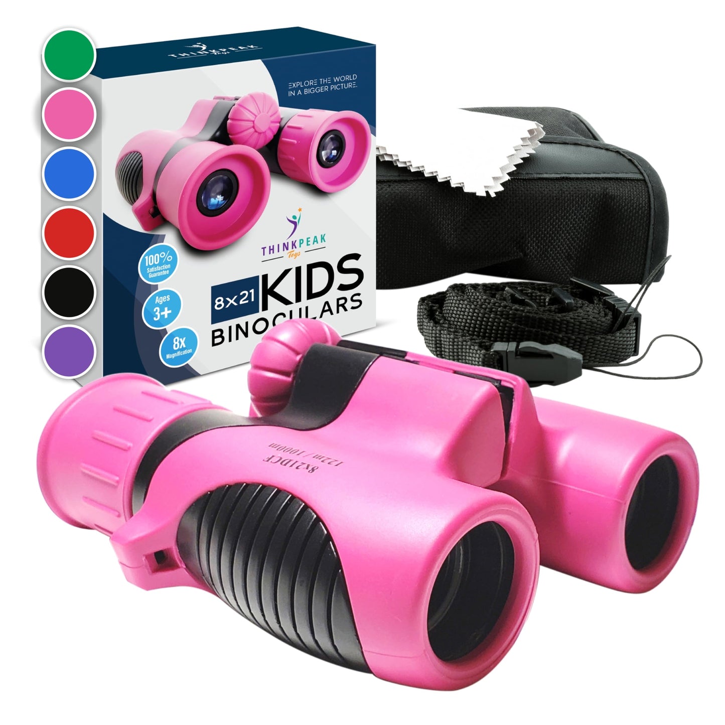 Think Peak Pink Binoculars for Kids – 8x21 Compact STEM Outdoor Explorer (Ages 3-12)