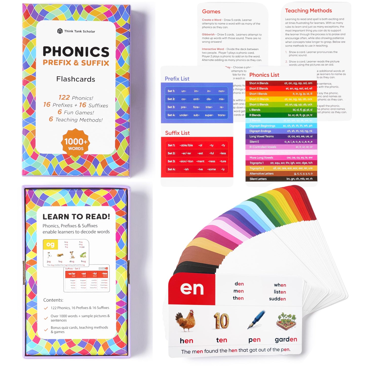 Think Tank Scholar – Award-Winning Phonics & Vocabulary Flash Cards for Ages 4–8 | 1000+ Words with Prefixes, Suffixes & CVC