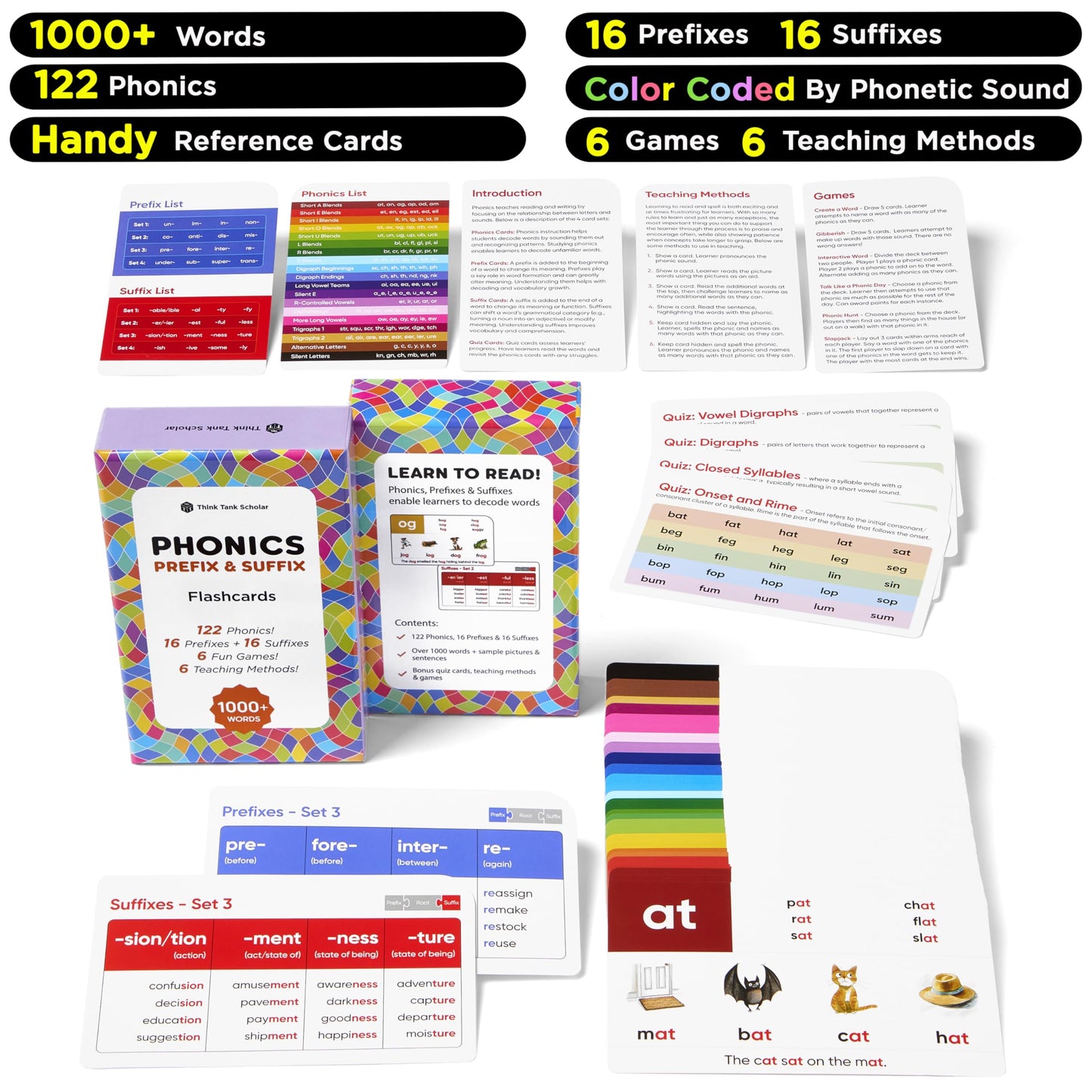 Think Tank Scholar – Award-Winning Phonics & Vocabulary Flash Cards for Ages 4–8 | 1000+ Words with Prefixes, Suffixes & CVC