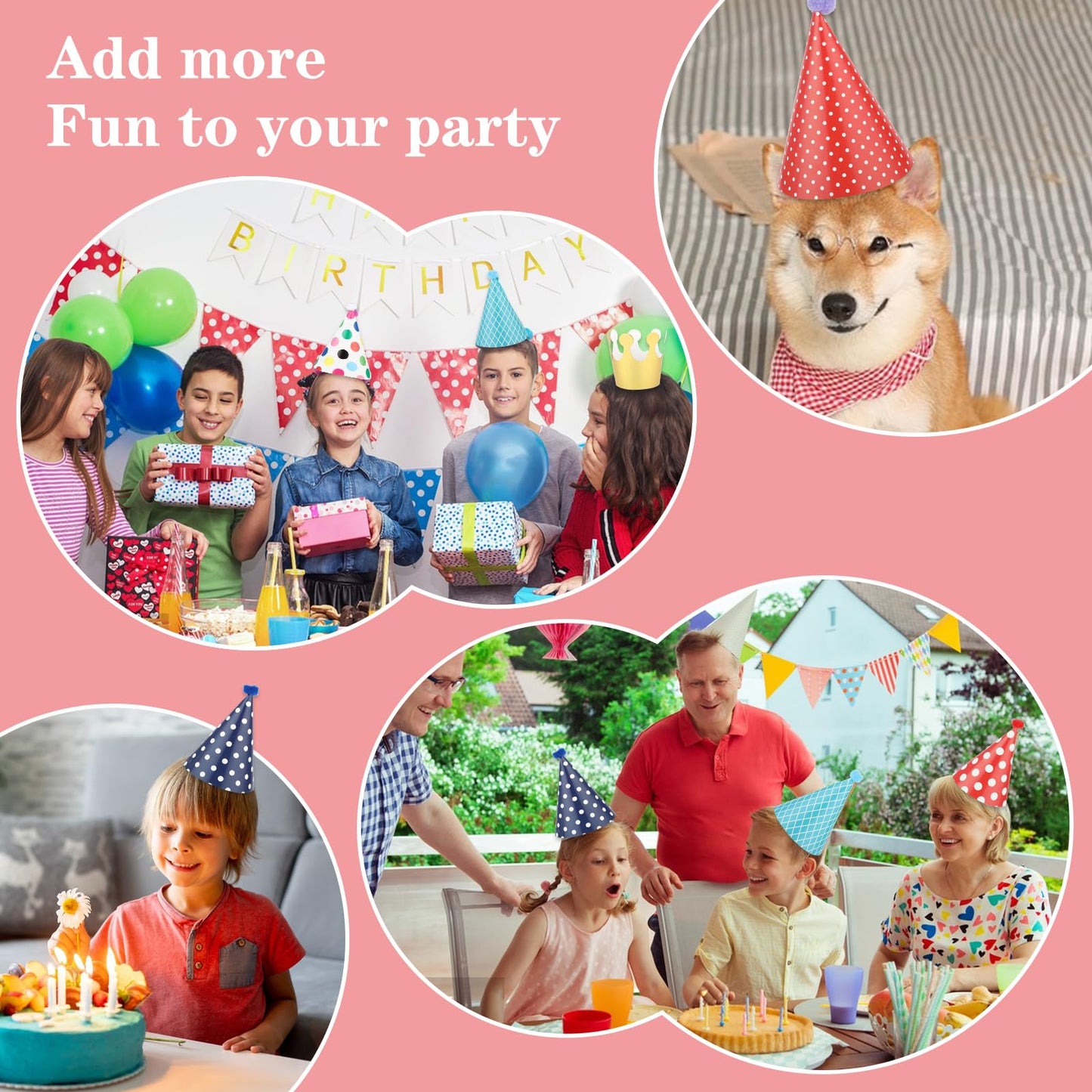 Thinp 11 Pcs Adorable Party Hats Set – 9 Cone Hats + 2 Crowns for Pet Birthday Decor