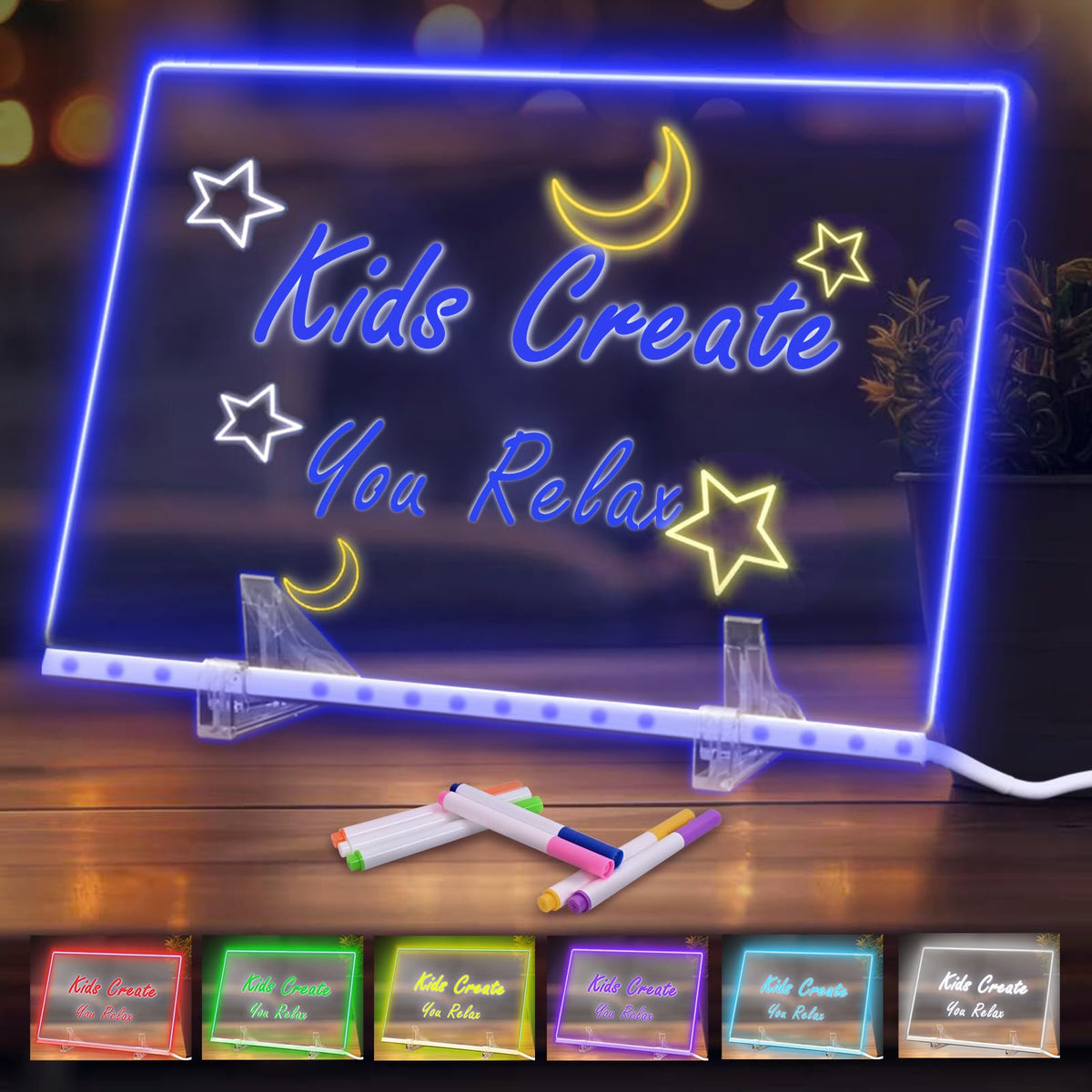 THKAILAR Lumi LED Drawing Board for Kids – 2026 Upgrade, Scratch-Resistant, 7 Neon Colors, Night Light