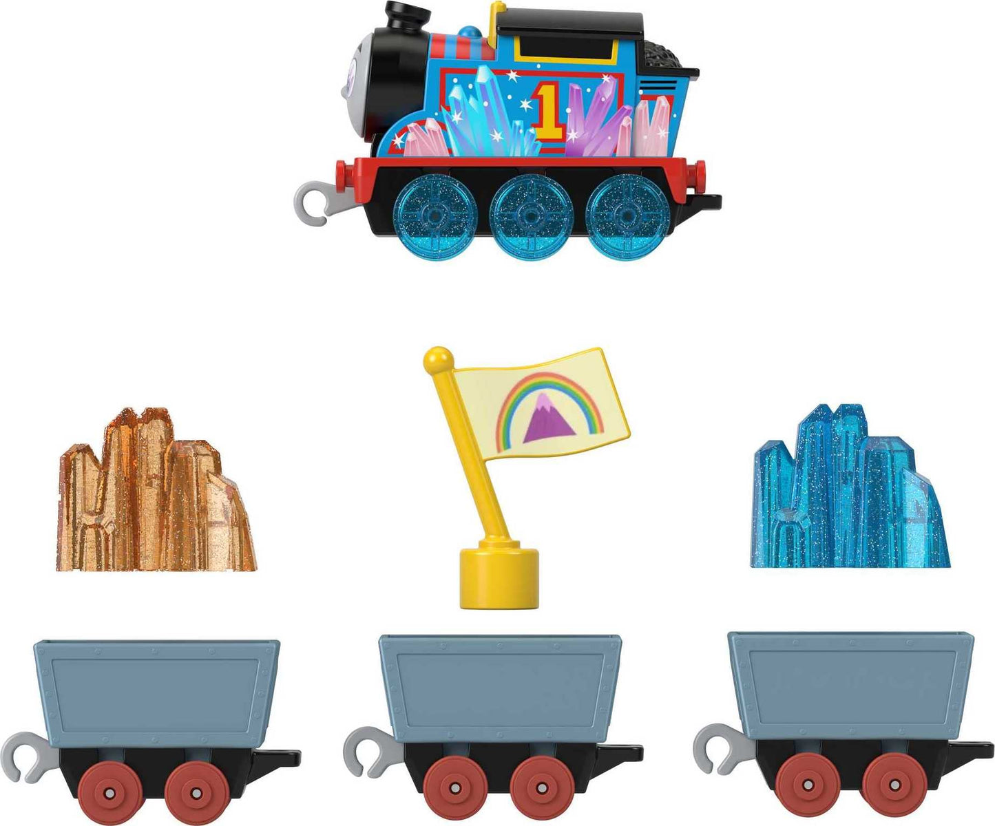 Thomas & Friends Diecast Crystal Cargo Engine with 3 Cars – Push-Along Train Play for Preschool