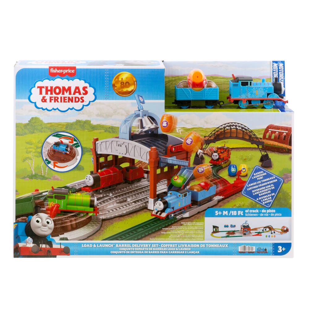 THOMAS & FRIENDS Load & Launch Barrel Delivery Set – Motorized Thomas Train & 18 ft Track