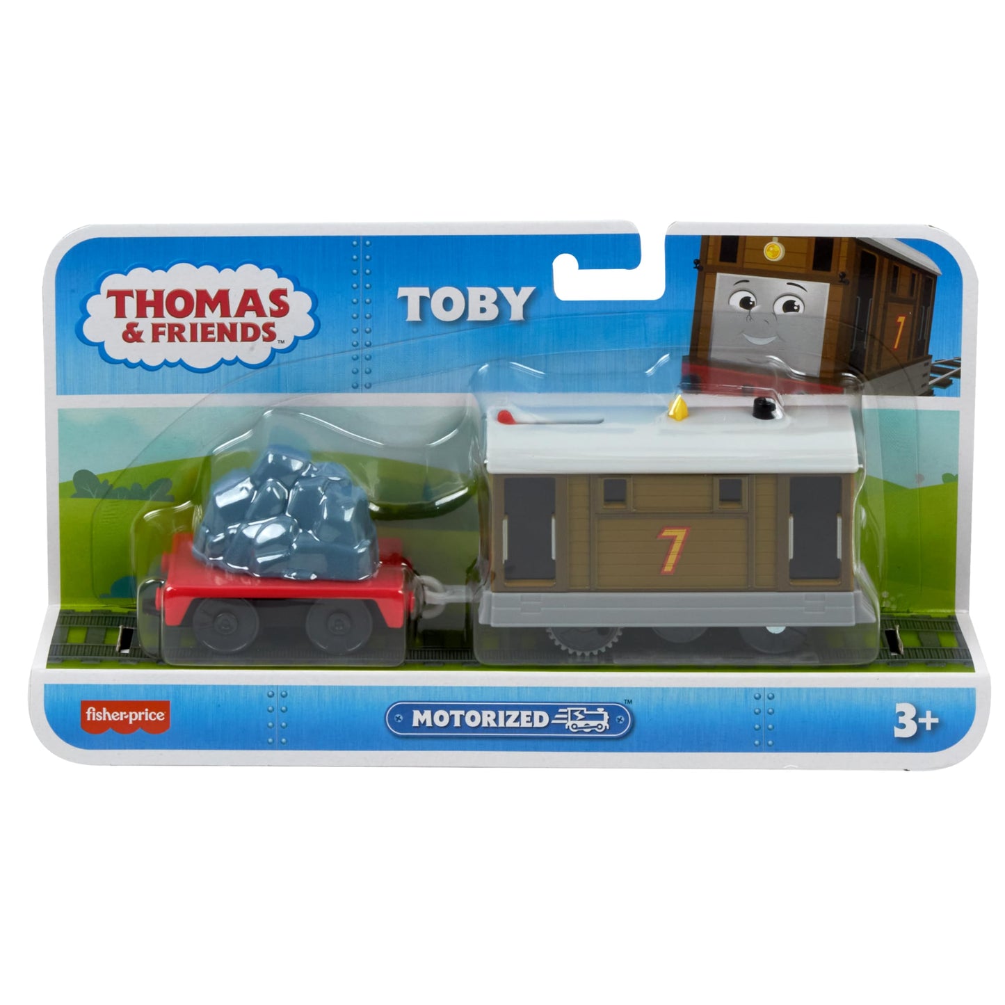 Thomas & Friends Toby Motorized Locomotive with Cargo Wagon – Battery Powered Toy Train (Ages 3+)