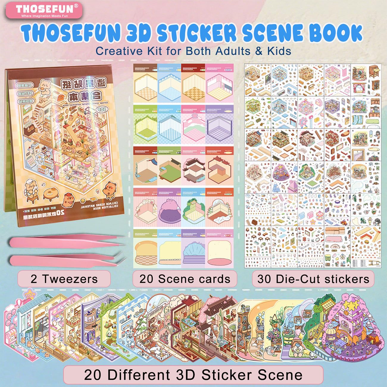 THOSEFUN 3D Sticker Scene Book for Adults – DIY House Room Landscapes