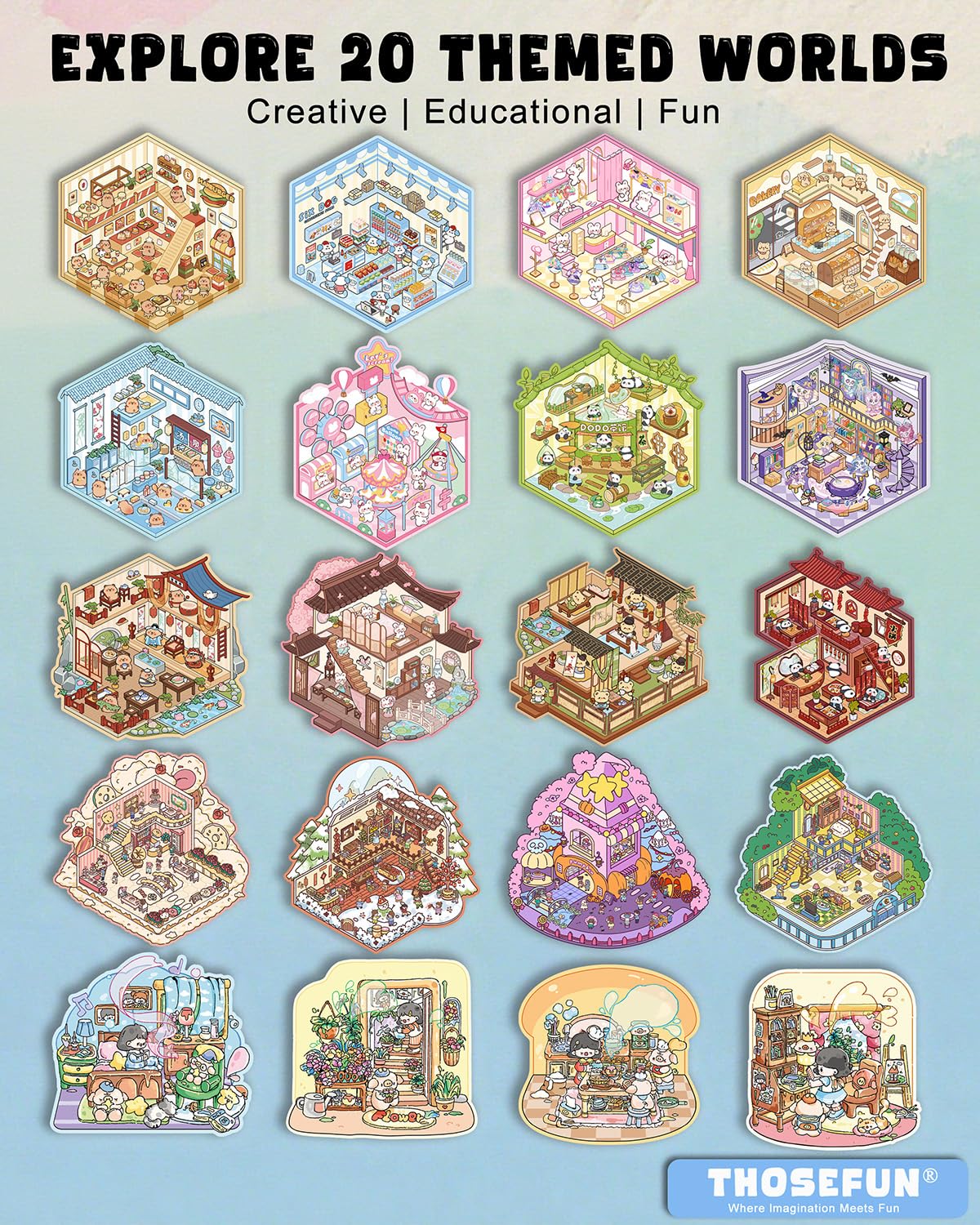 THOSEFUN 3D Sticker Scene Book for Adults – DIY House Room Landscapes