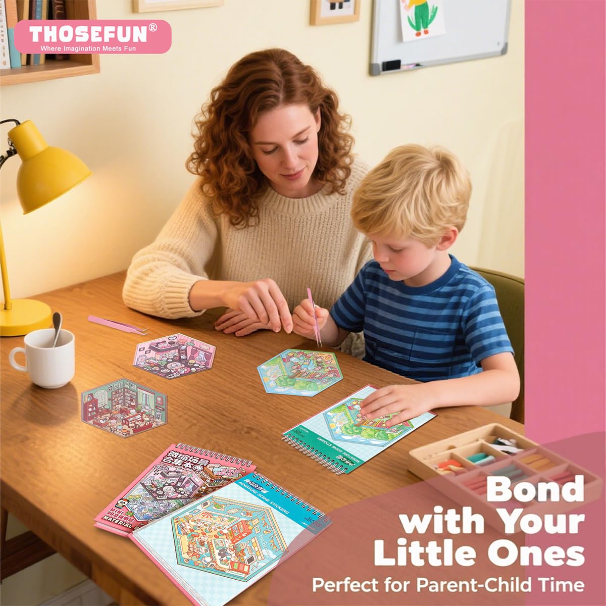 THOSEFUN 3D Sticker Scene Book for Adults — 20 Scenes, 2 Tweezers, DIY Gift