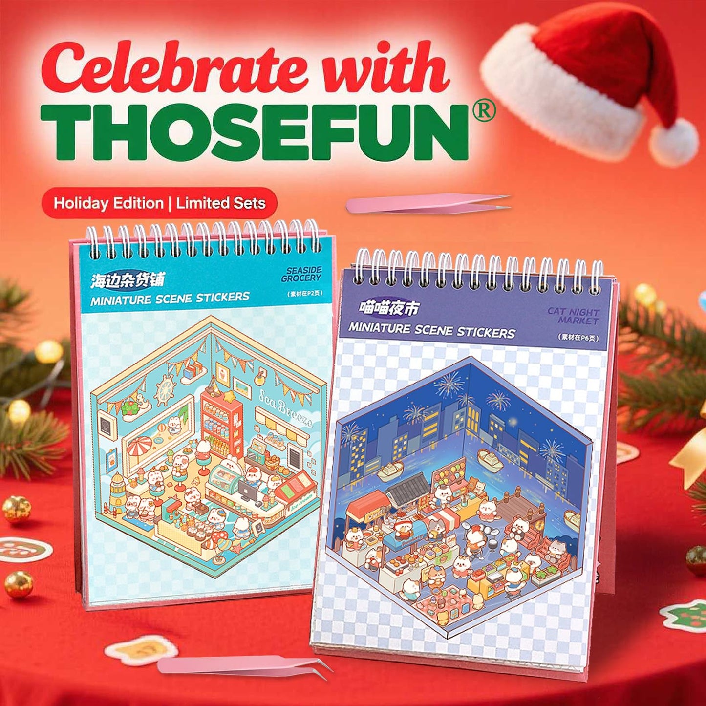 THOSEFUN 3D Sticker Scene Book for Adults — 20 Scenes, 2 Tweezers, DIY Gift