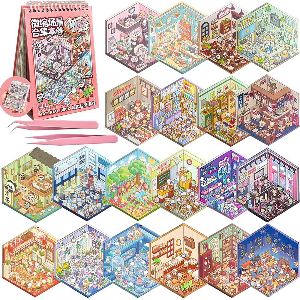THOSEFUN 3D Sticker Scene Book for Adults — 20 Scenes, 2 Tweezers, DIY Gift