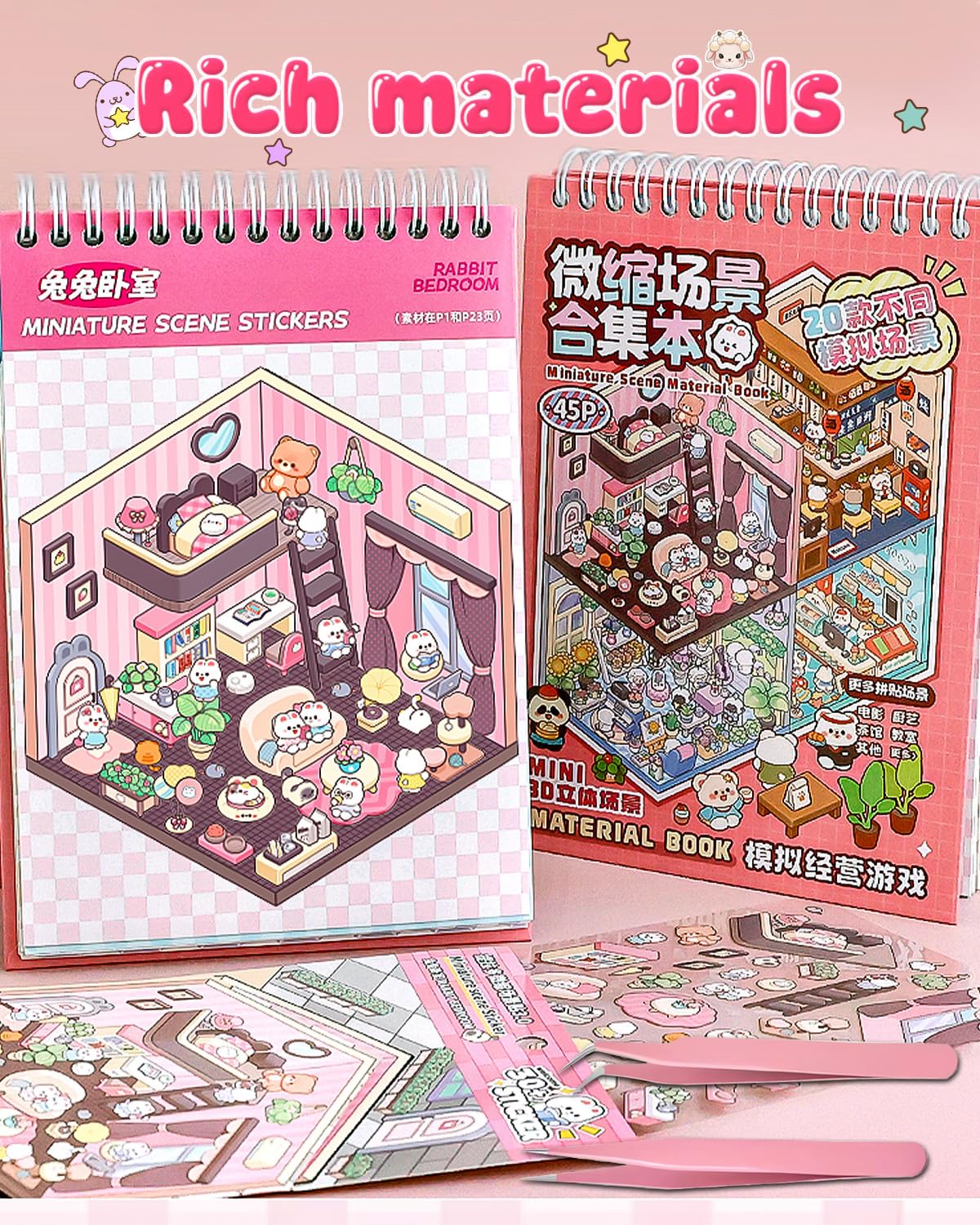 THOSEFUN 3D Sticker Scene Book for Adults — 20 Scenes, 2 Tweezers, DIY Gift