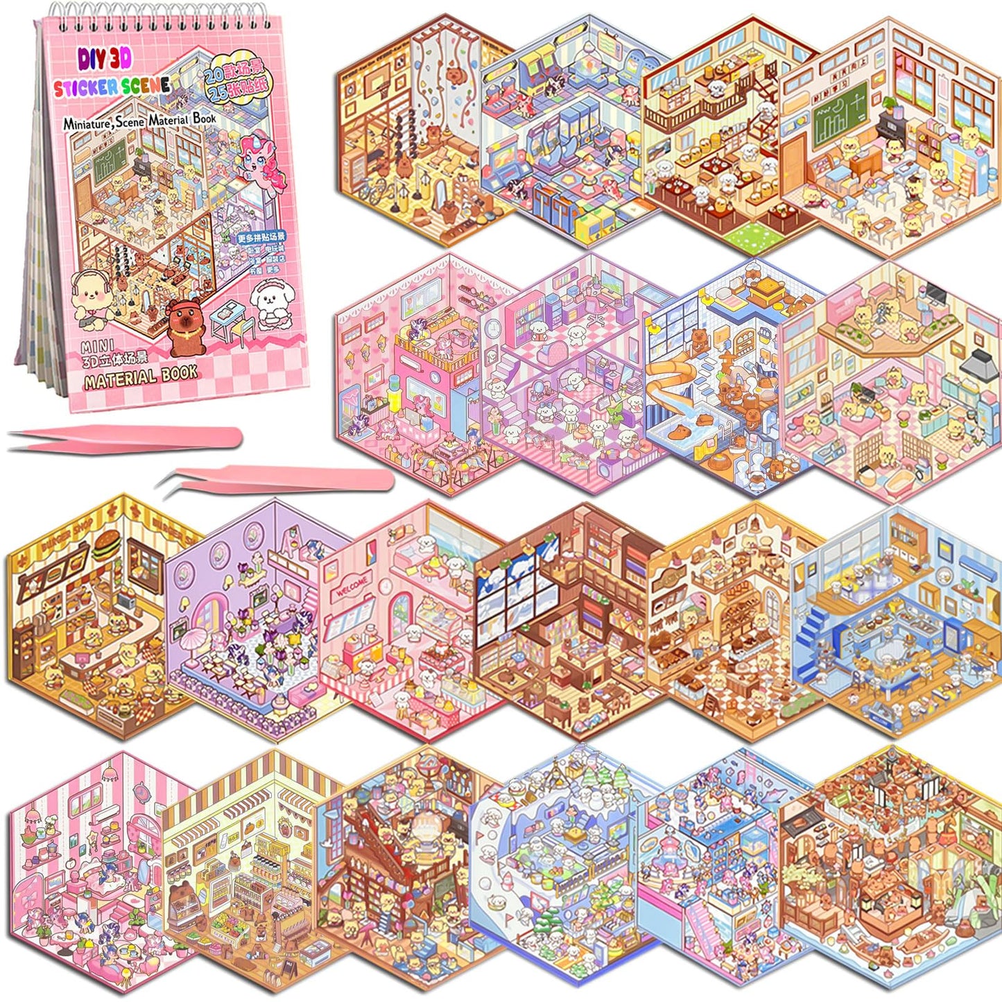 THOSEFUN 20 Sets DIY 3D Sticker Scene Book for Adults – Creative Miniatures & Relaxing Activity