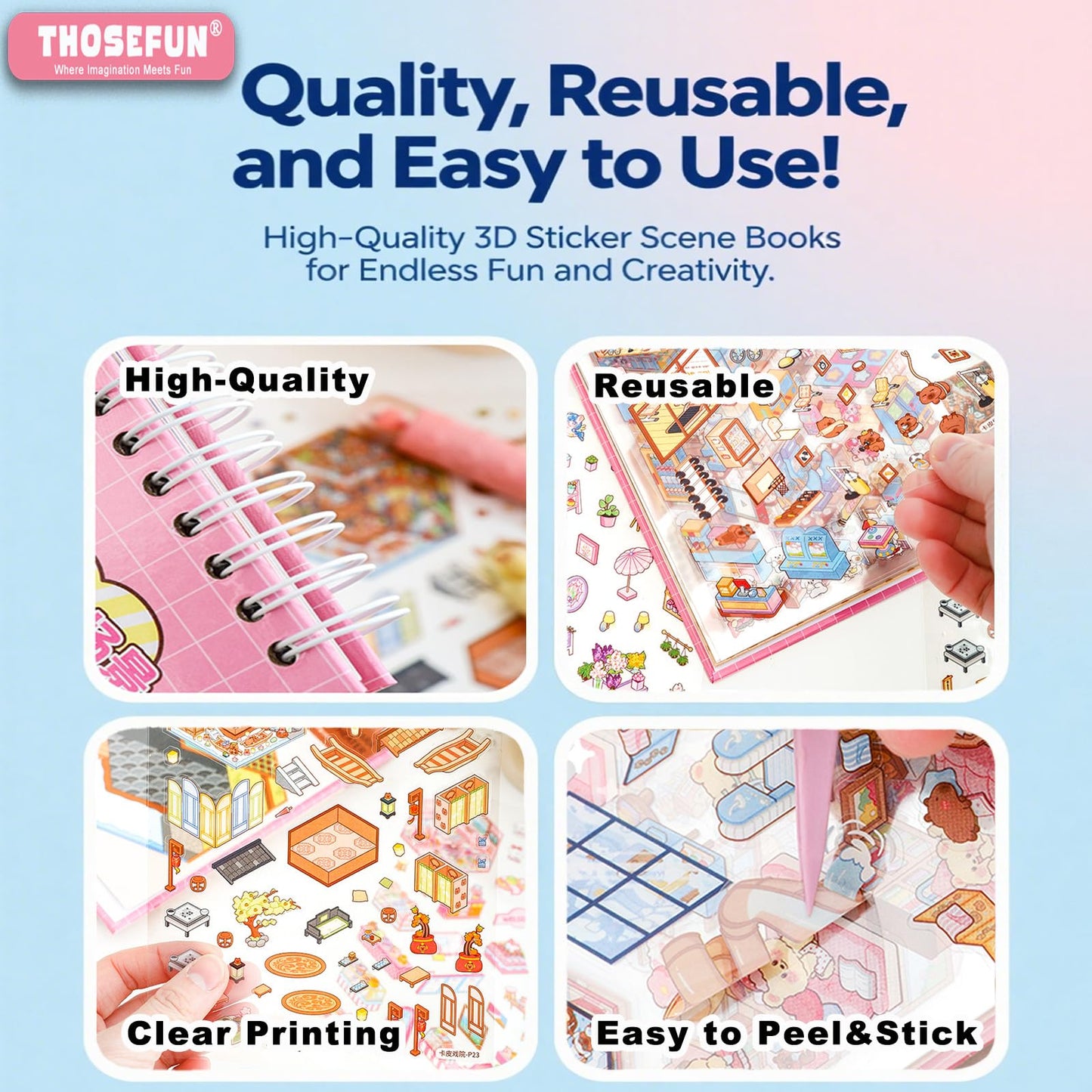 THOSEFUN 20 Sets DIY 3D Sticker Scene Book for Adults – Creative Miniatures & Relaxing Activity