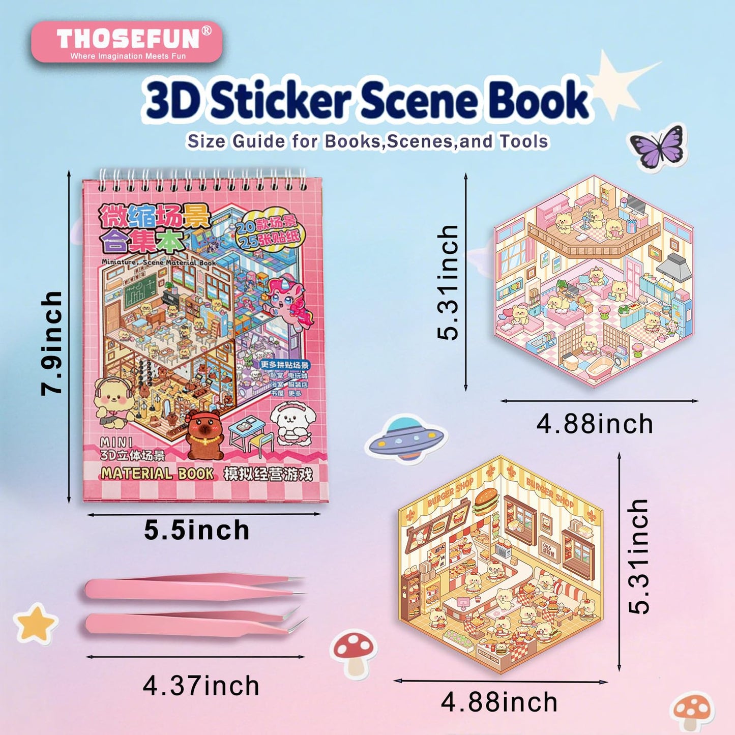 THOSEFUN 20 Sets DIY 3D Sticker Scene Book for Adults – Creative Miniatures & Relaxing Activity