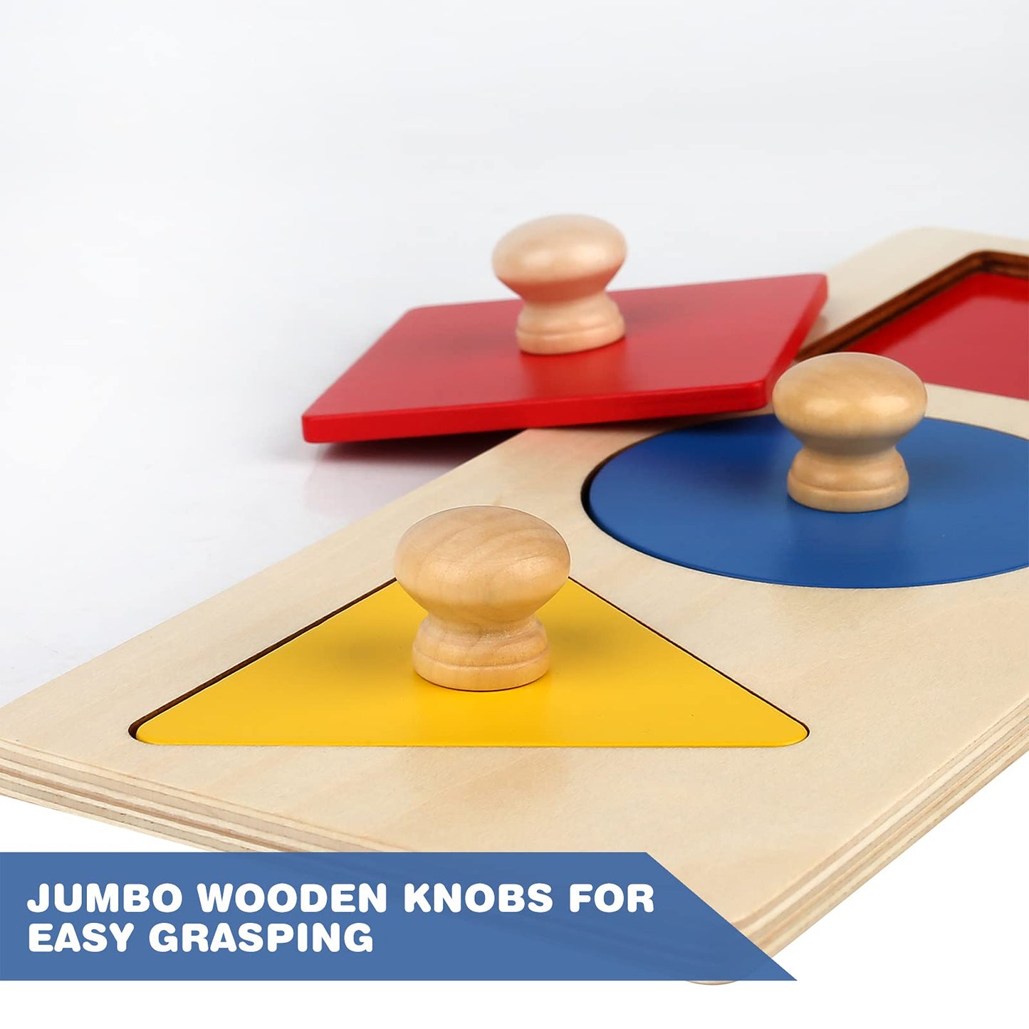 Thoth Montessori Multiple Shape Puzzle – Jumbo Knob Wooden Geometric Shapes for Toddlers (3 Pieces)