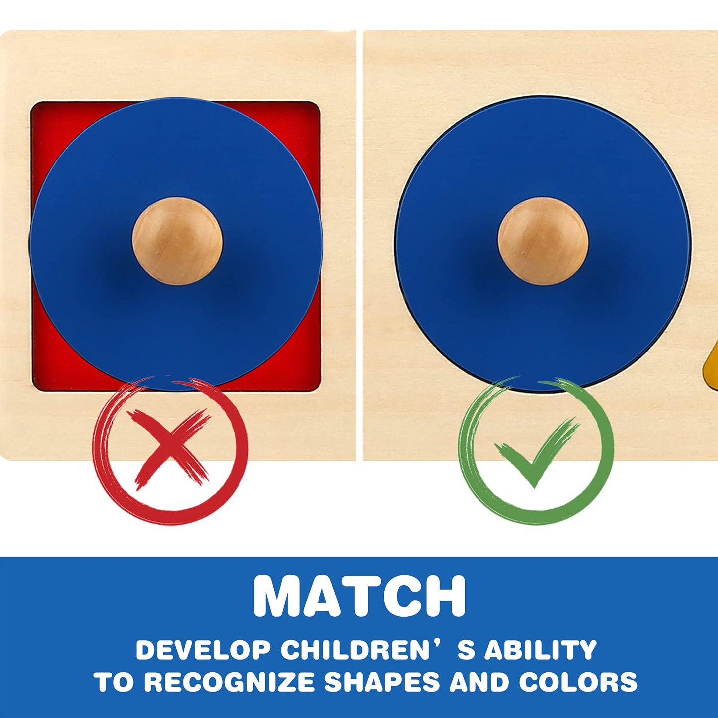 Thoth Montessori Multiple Shape Puzzle – Jumbo Knob Wooden Geometric Shapes for Toddlers (3 Pieces)