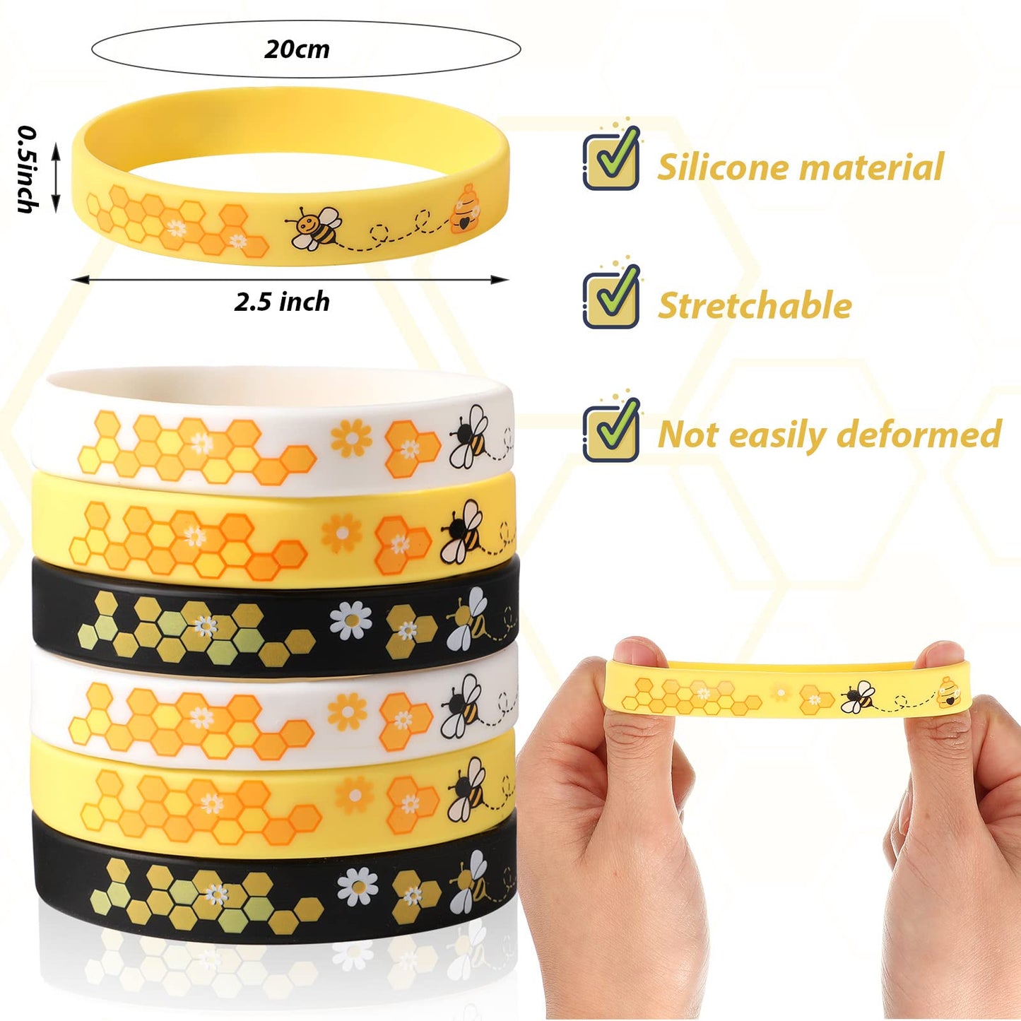 Threan Bee Silicone Bracelets – 96-Piece Bulk Honeybee Wristbands for World Bee Day & Party Favors