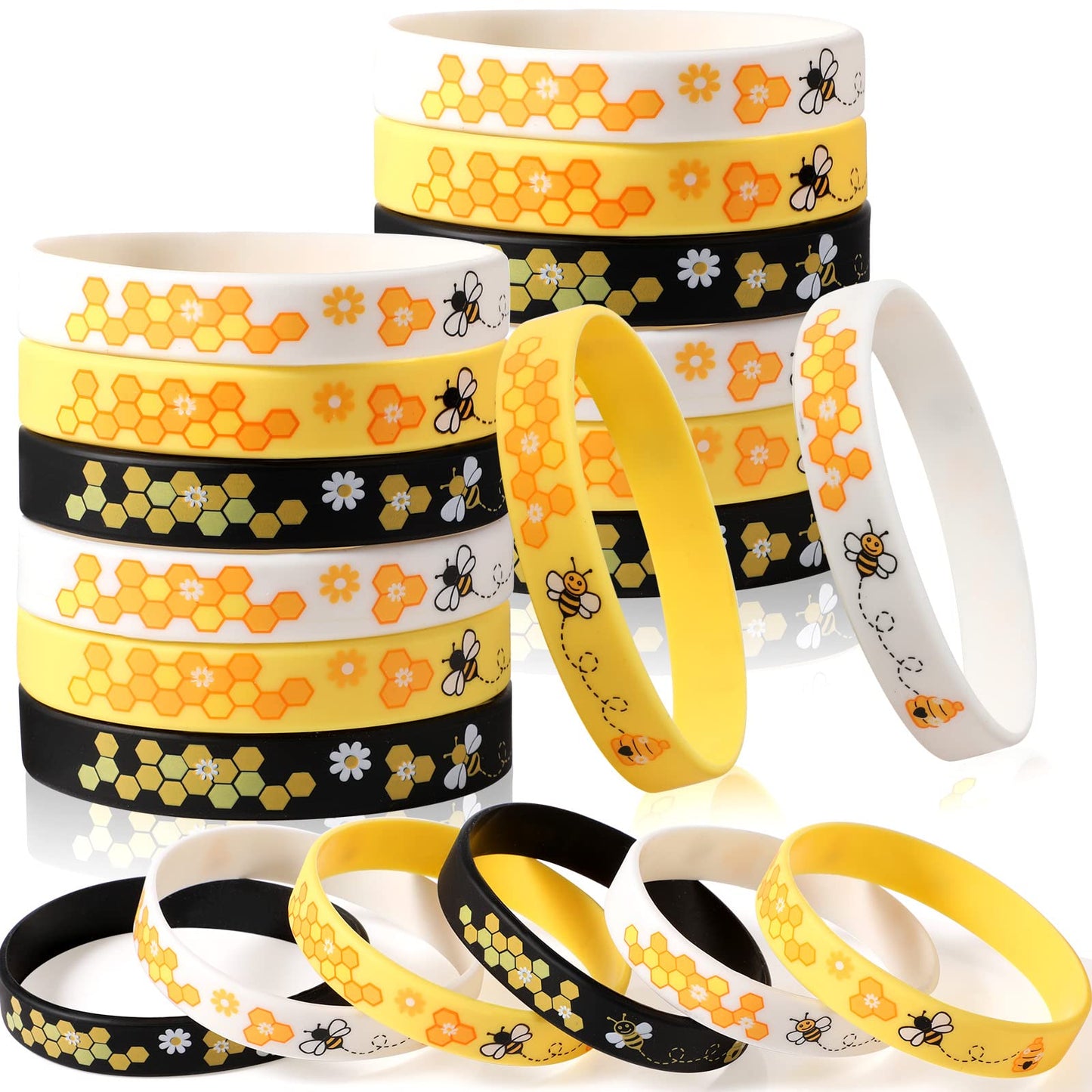 Threan Bee Silicone Bracelets – 96-Piece Bulk Honeybee Wristbands for World Bee Day & Party Favors