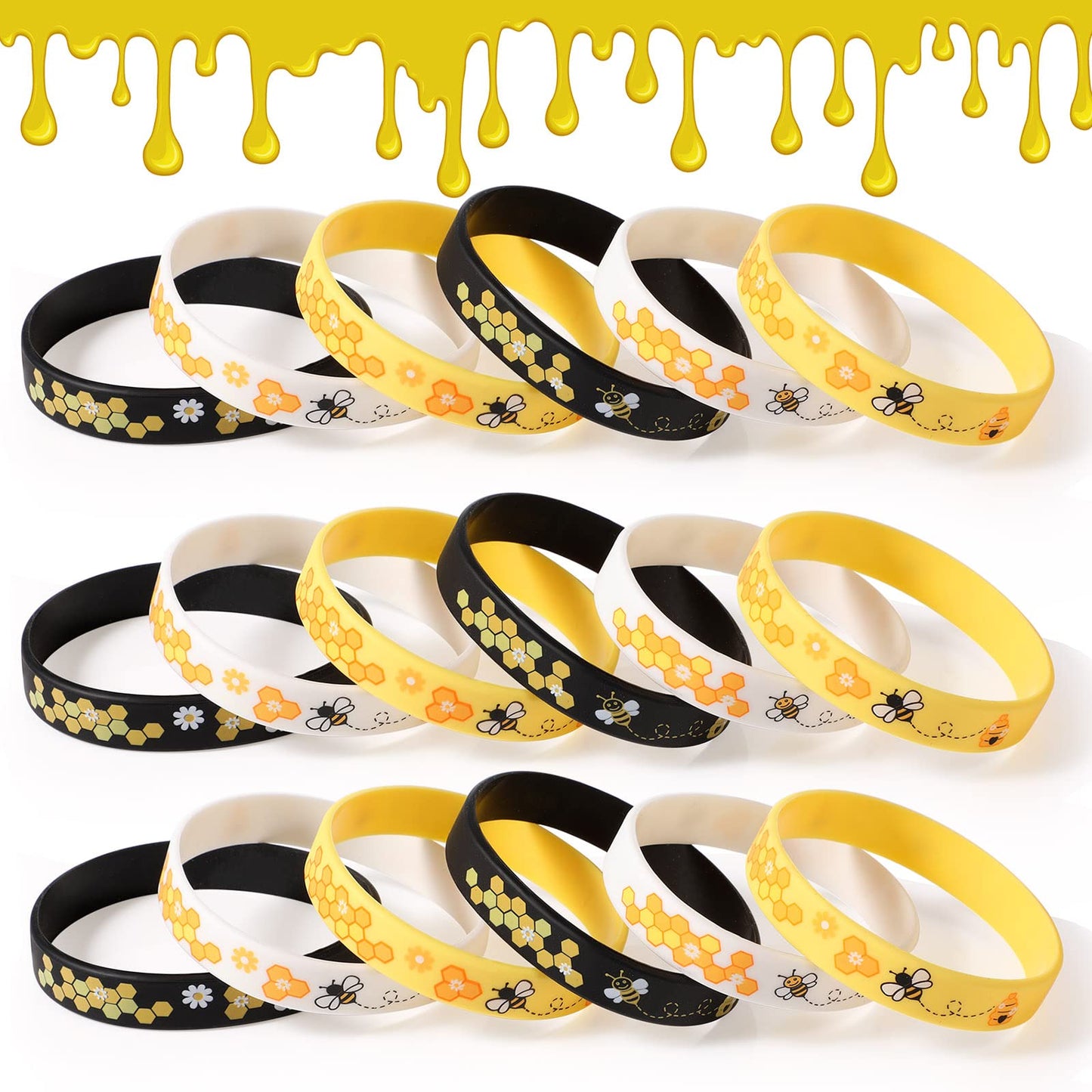 Threan Bee Silicone Bracelets – 96-Piece Bulk Honeybee Wristbands for World Bee Day & Party Favors