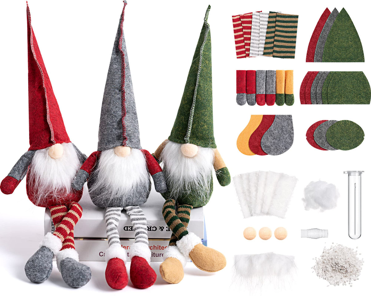 Threan 3-Set DIY Gnome Kit – Elf Gnome Plush Crafts for Adults